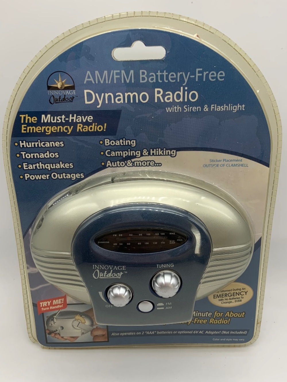 Innovage Outdoor AM/FM Battery-Free Dynamo Radio Siren and Flashlight Sealed